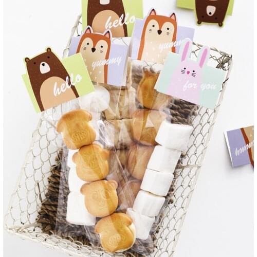 20Pcs Candy Bags Cute Animal Cookie Bags Gift Bags With Cards Wedding Baby Shower Birthday Party Candy Box Plastic Packaging Bag