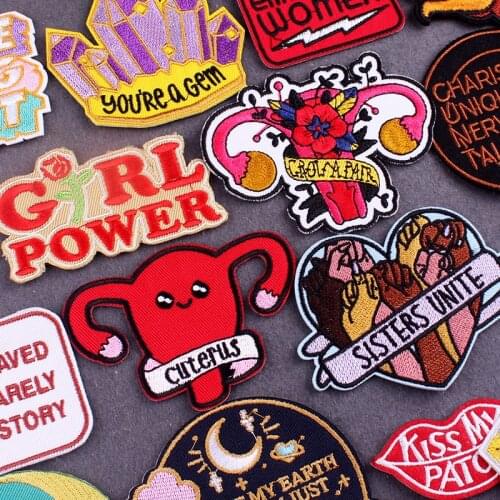 Iron on Patch Girl Power Patches On Clothes DIY Women Badges Clothing Stickers Stripes Embroidered Patches For Dress Accessory