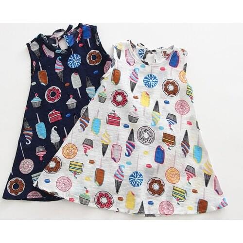 Dress For Baby Girls Summer Baby Dress Toddler Baby Kids Girls Sleeveless Ice Cream Cake Print Dresses Casual Kids Clothing