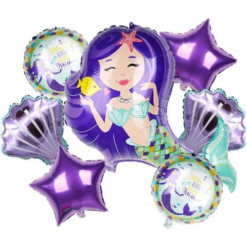 Cartoon Mermaid Aluminum Foil Balloon Mini Seashell Air Ball Mermaid Theme Birthday Wedding Party Decoration Baby Shower Kid Toy