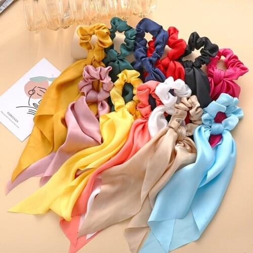 Fashion Floral Print Scrunchies Solid Long Hair Ribbon For Women Ponytail Scarf Sweet Elastic Hair Band Hair Accessories