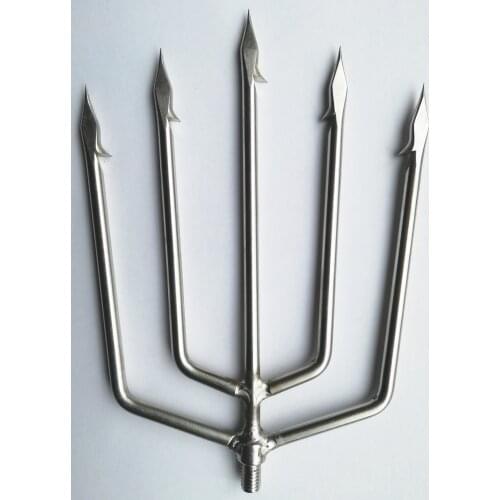 Free shipping Golden Power 5 Prong Fishing Salmon Barbed Diving Spear Gun Gig 8 mm head