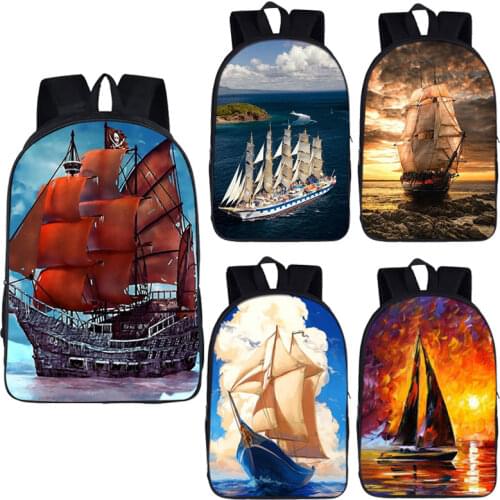 Sailboat print Backpack for Teenagers Boys School Bags Boat on The Sea bookbag Gift Mochila Escolar Young Men woman Travel Bag