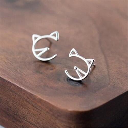 Fashion Silver Color Cute Cat Stud Earrings For Women Girls Wedding Personalise Hypoallergenic Jewelry Bijoux EH821