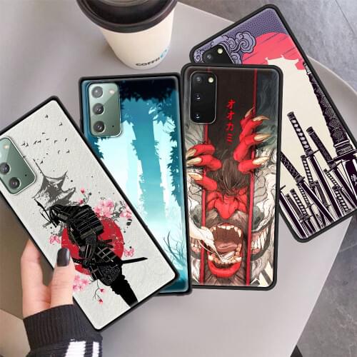 Silicone Case for Samsung Galaxy S20 FE S10 S9 S8 Plus S10e Funda Note 20 Ultra 10 Lite 9 8 Phone Cover Samurai Japan Art Coque