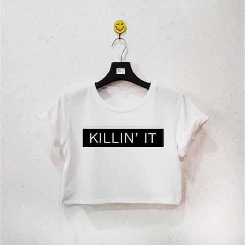 Skuggnas New Arrival killin it Cropped T-shirt Crop Tops For Teens Cropped Tops For Women Short Sleeve Fashion Tumblr Shirt