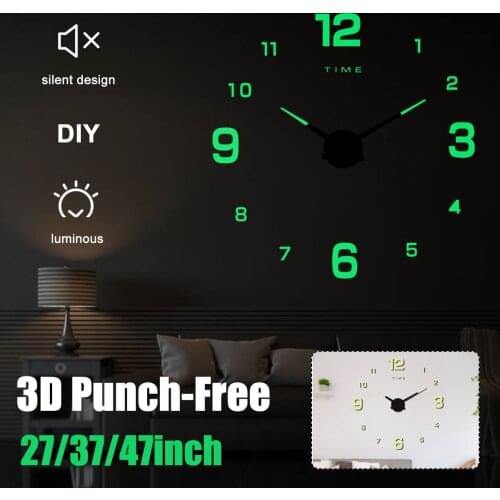Wall Clock Modern Design Watch Digital Large Big 3D DIY Home Decor Luminous Luminova Mirror Sticker Fashion New Arrival