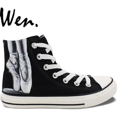 Wen Hand Painted Black Canvas Shoes Custom Design Ballet Dancer Women Mens High Top Canvas Sneakers Christmas Birthday Gifts