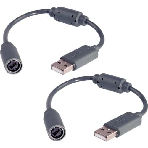 Vococal 2pcs Replacement Dongle USB Breakaway Cable Cord for Microsoft Xbox 360 Wired Controllers Grey