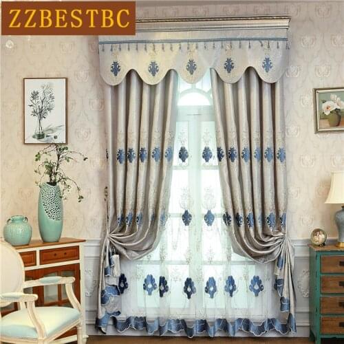 High Quality European Embroidered Villa French Window Blackout Curtains for Living Room Classic Luxury Flat Curtain for Bedroom