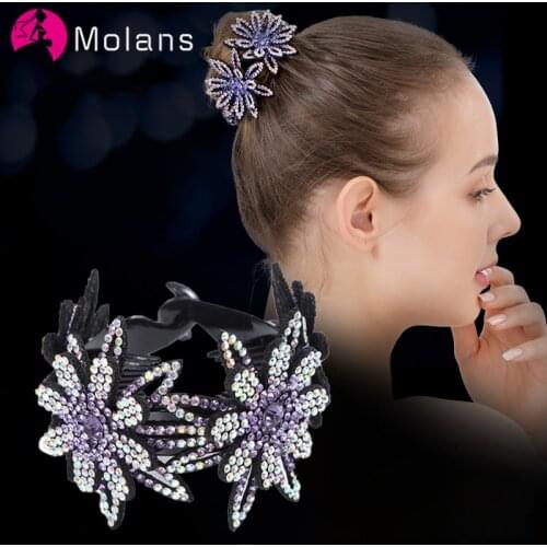 Molans New Fashion Flower Hair Claws Clips for Women Rhinestone Hairpin Ponytail Holder Scrunchies Hairbands Hair Accessories