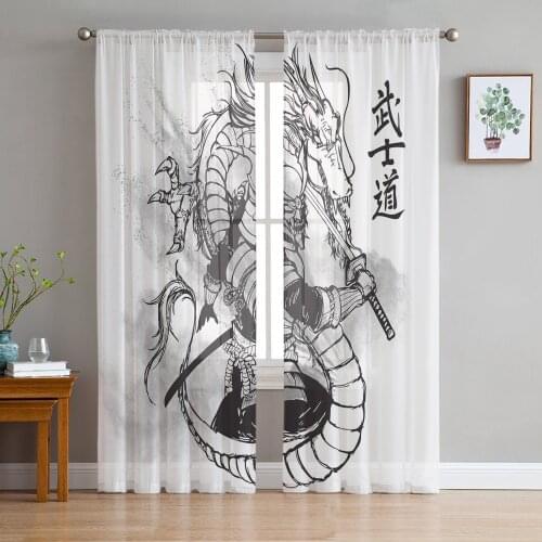 Japanese Samurai Dragon Window Curtains Bedroom Modern Drape Sheer Tulle Valances Living Room Kitchen Voile Curtain