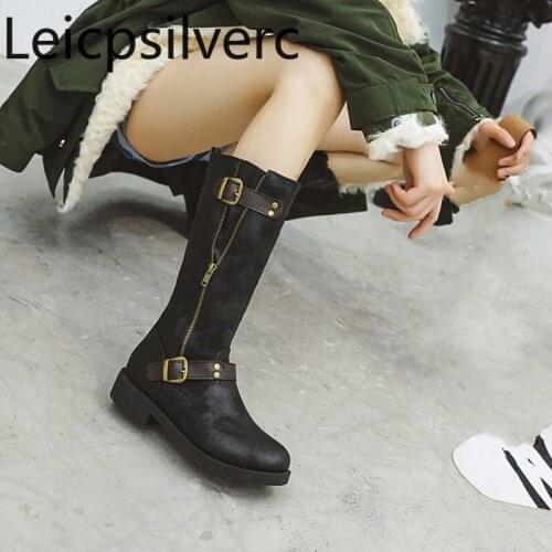 Womens Boots New Autumn And Winter fashion Round head zipper Low-heeled High tube Womens shoes plus size 34-43 Heel Height 3cm