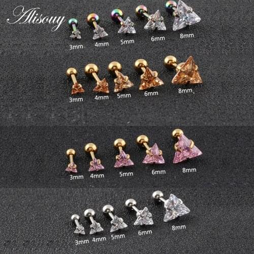 Alisouy 1 pair Triangle shape crystal earrings for women CZ Stone Ear Stud Earrings beauty flare Ear Piercing girl Stud Earrings