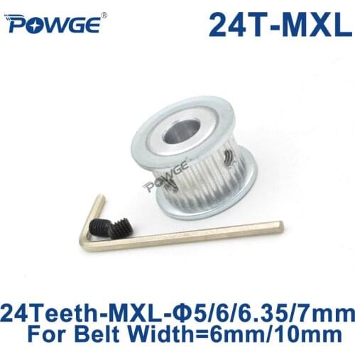 POWGE Inch Trapezoid 24 Teeth MXL Timing pulley Bore 5/6/6.35/7mm for width 6mm 10mm MXL Synchronous Belt Gear wheel 24teeth 24T