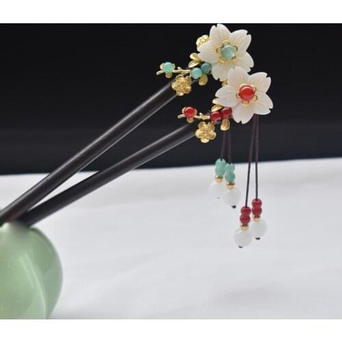 1pcs Handmade Hairpin Headdress Classical Style Hair Accessories for Hanfu Cheongsam Tassel Wooden Hair Stick Women Girl Gift