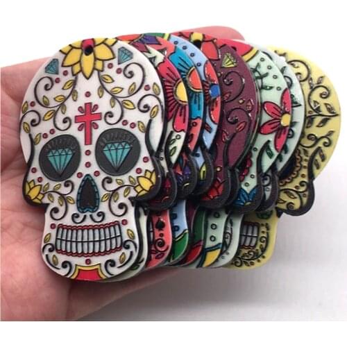 10pcs Charms Sugar Skull Halloween Charms for Jewelry Making Calavera Sugary-Sweet Whimsical Relief Skull Acrylic Jewelry Charm