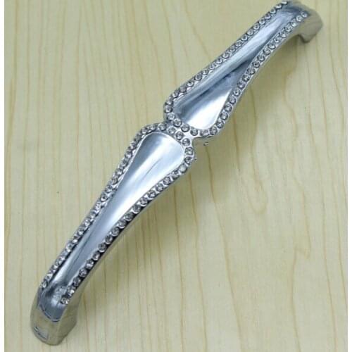 128mm Clear Crystal wine cabinet handles shiny silver kitchen cabinet handle chrome drawer dresser cupboard wardrobe pull 5"