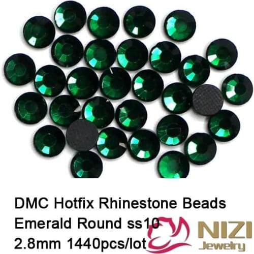 1440pcs 2.8-2.9mm Emerald DMC Hotfix Crystal Rhinestones Flat Back Round Loose Imitation Glue Backing Iron On Glass Stones DIY