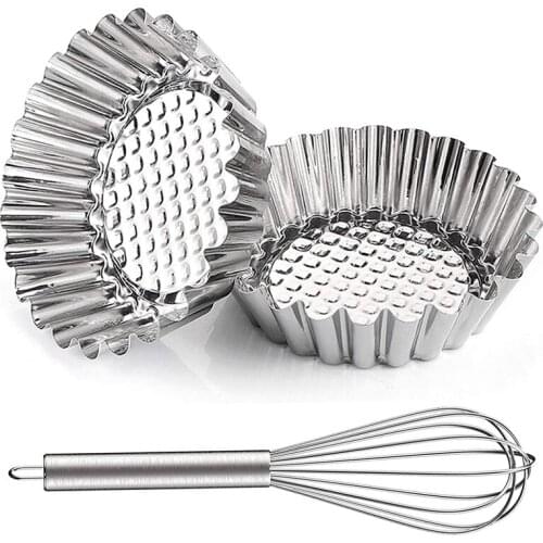 18 Pcs Egg Tart Molds 3.74Inch, Cupcake Cake Cup Mold with 10 Inch Whisks,Robust and Reusable Mini Pie Pan Muffin Molds