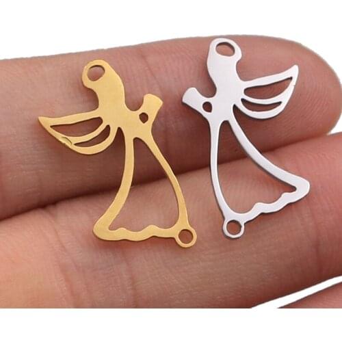 5pcs/lot Stainless Steel Gold Angel Wings Connectors Charm Handicraft Jewelry Making Necklace Crafts Findings Wicca Aka Sorority