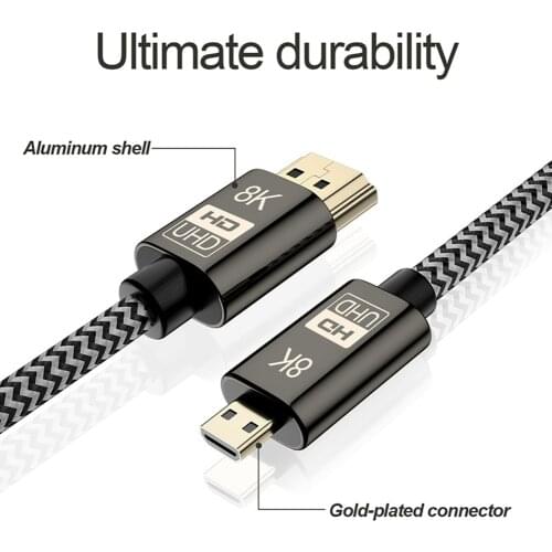 8K 60Hz HDMI-compatible 2.1 Cable Micro Adapter Gold Plated Male-Male video Cable Ethernet for SLR Camera HDTV TV Phone Tablet