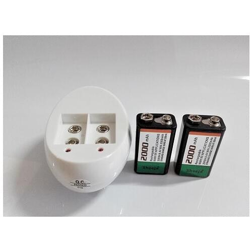 NEW 2PCS 2000mAh 9V rechargeable battery 9 volt Ni-MH battery + 9V 6F22 Battery Smart Charger
