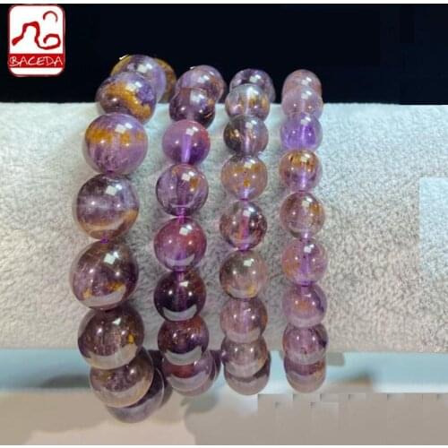 Baceda Protective Healing Purifying Natural Crystals of Purple Titanium Bracelet 8mm 10mm 12mm for men or women with gift box