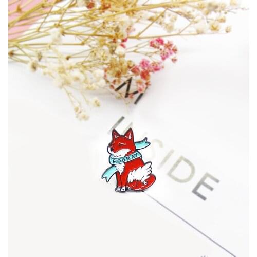 Creative Design Red Fox With Blue Scarf Closed Eyes Thinking Cute Animal Enamel Brooch Trend Fashion Bag Clothes Accessories
