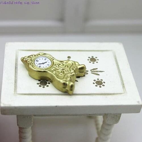 DIY Furniture Doll House Miniature 1:12 Domed Clock Gold Tone Mini Doll House Bedroom Accessories Small Clock