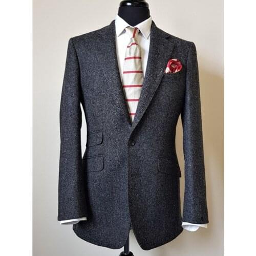 Custom Mens Suit Winter Street Style Thick Woolen V-Neck Long-Sleeved Casual Cocktail Party Wedding Groom Best Man Suit