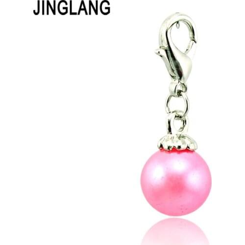 JINGLANG Fashion Silver Color Lobster Clasp Charms Dangle Pearl Charms DIY For Jewelry Making Accessories