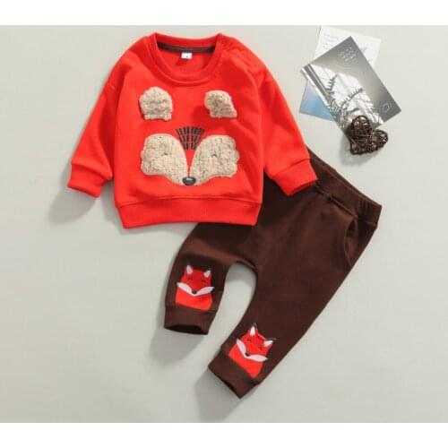 Baby Boy Girl Sets Long Sleeve Sweater + Trousers, 3d Cartoon Fox, Sports Leisure Style Elastic Waist Spring Autumn Clothing