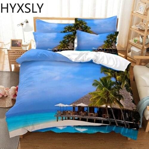 Holiday Resort Bedding Set Ocean Beach Scenery Duvet Cover Set Bed Linen Comforter Cover Queen King Size for Kids Adult 2/3pcs
