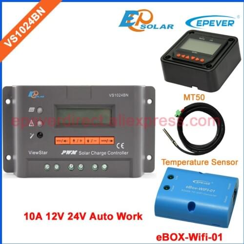 VS1024BN wifi BOX solar charging controller 10A 10amp temperature sensor and MT50 remote meter PWM 12v/24v