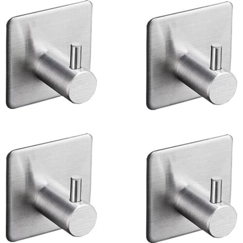 4PCS/Lot Bathroom 3M Self Adhesive Stainless Steel Hooks For Hanging Wall Hanger Key Bag Clothes Coat Holder Kitchen Towel Hook