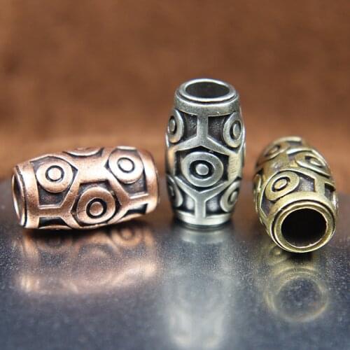 Brass Nine-eyed Dzi Bead Knife Handle Lanyard Pendant Tibetan Style DIY Paracord Bracelet Accessory Retro EDC Outdoor Tool Charm