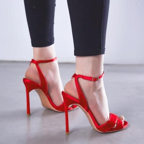 Summer Patched Suede Blade Heels Sandals 8cm 10cm Thin Heel Pointed Toe Female Crossed Strappy Zapatos ankle strap High Heels
