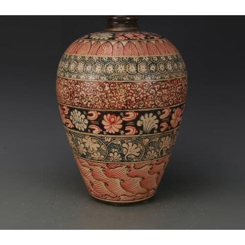 Song Jizhou Kiln Hand-painted Meiping Vase Antique Porcelain Vase Antique Collection Ornaments Hand painted
