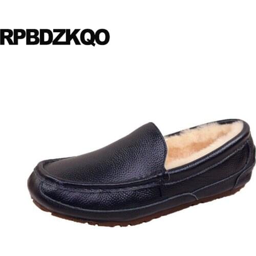 Custom Real Leather Winter Shoes Genuine Luxury Men Designer Loafers Slip On Casual Flats Driving Moccasins British Style Black