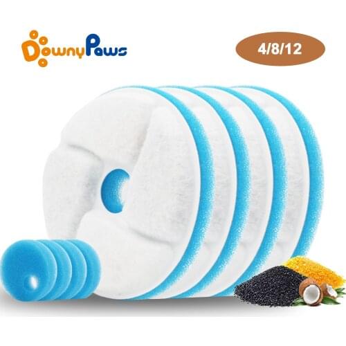 DownyPaws 3 IN 1 Activated Carbon Filter Set For Cat Automatic Water Fountain WF080/WF090 Replacement Filter Element 4/8/12PCS