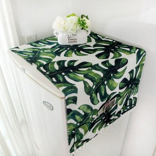 Nordic Waterproof Turtle Leaf Green Refrigerator Dust Cover Washing Machine Cover With Pocket Microwave Top Cover Home Storage