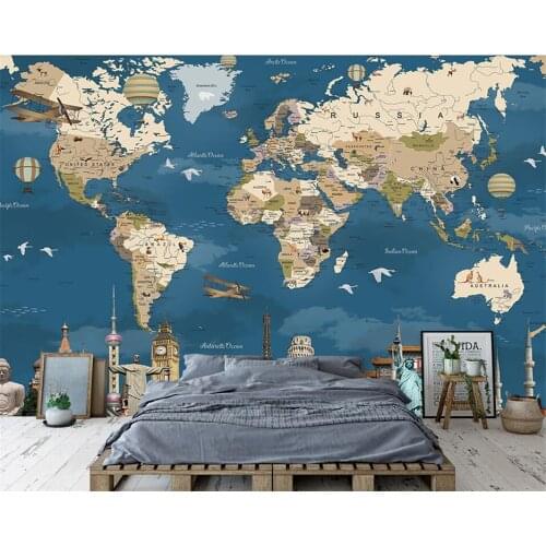 Beibehang Custom wallpaper world map famous architecture living room bedroom background home decoration TV sofa 3d wallpaper
