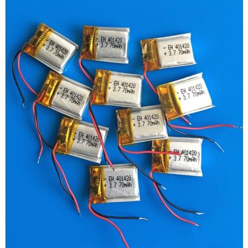 Wholesale 10 pcs 3.7V 70mah 401420 lithium polymer li po rechargeable battery li ion for MP3 MP4 MP5 bluetooth headset video pen