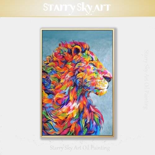 Excellent Artist Hand-painted High Quality Modern Animal Lion Oil Painting on Canvas Rich Colors Animal Lion Head Oil Painting