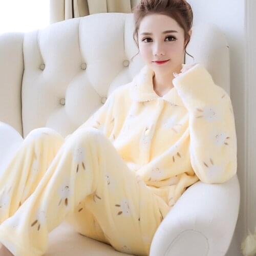 Long Sleeved Pant Women Pajama Sets Cartoon Animal Warm Coral Velvet Womens Suit Autumn Sleepwear Flannel Home Furnishing Serve