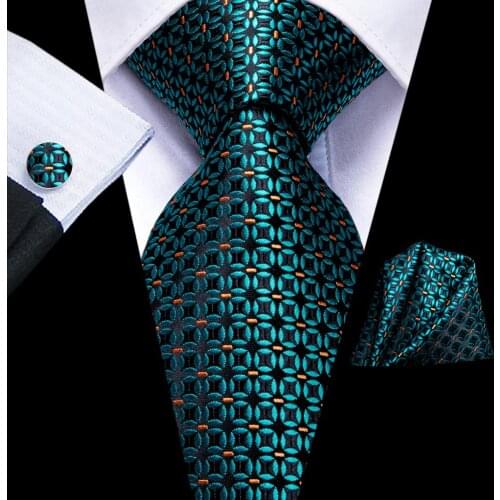 Hi-Tie Teal Blue Black Dot Silk Wedding Tie For Men Handky Cufflink Fashion Design Gift Necktie For Men Business Party Dropship