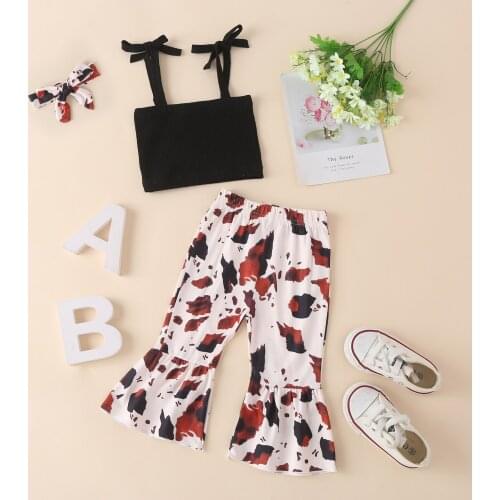 Pudcoco Baby Girls Clothes 3PCS Summer Outfits, Sleeveless Tie Strap Crop Tops + Flare Pants + Headband Set 0-24M