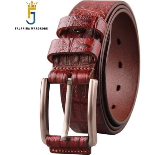 FAJARINA Mens Personality Vintage Crocodile Pattern Cow Skin Leather Retro Belts Thick Lines Alloy Buckle Belt Men N17FJ203