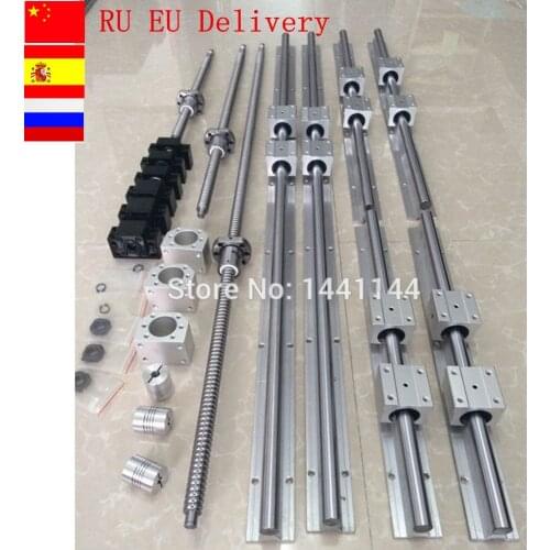 RU EU Delivery SBR 16 linear guide Rail 6 set SBR16 -300/700/1100mm + ballscrew set SFU1605 - 350/750/1150mm + BK/BF12 CNC parts